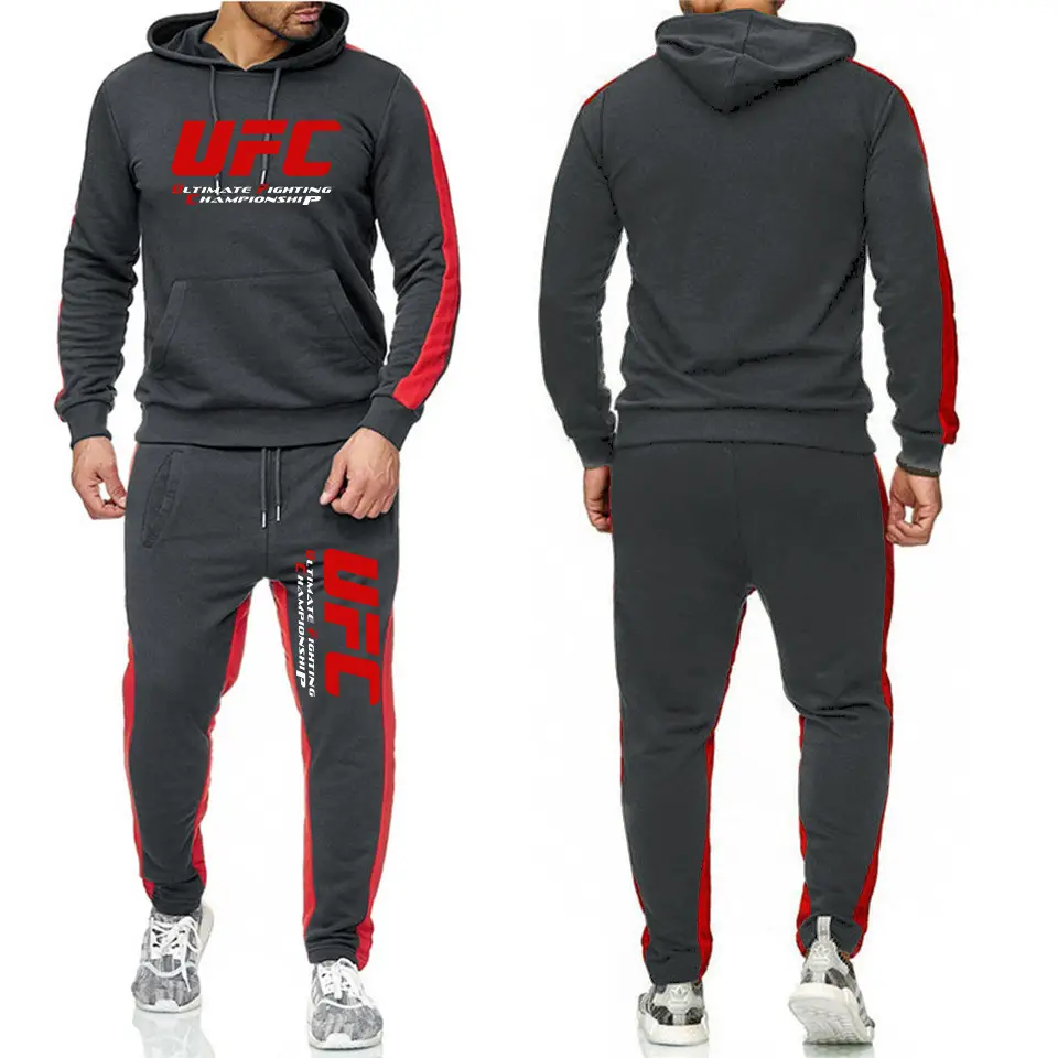 Men White UFC Hooded Sweatpants Suit Slim Fit