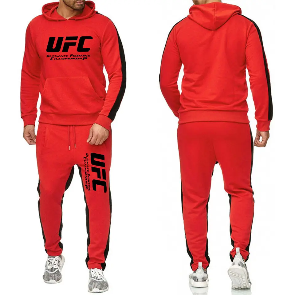 Men White UFC Hooded Sweatpants Suit Slim Fit