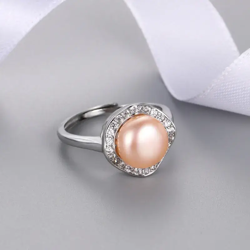 Korean Style Pearl Ring for Women with Diamond