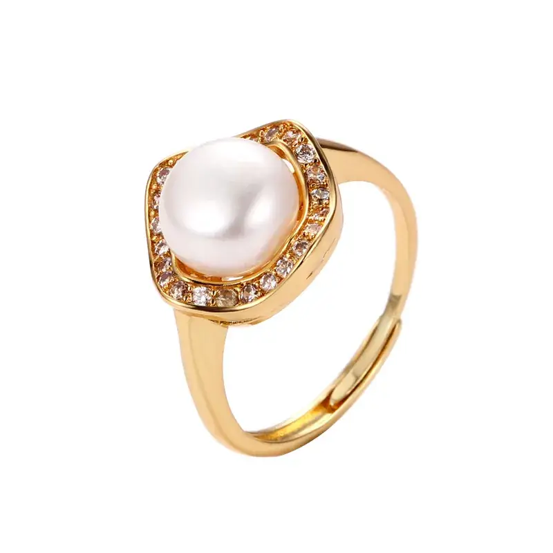 Korean Style Pearl Ring for Women with Diamond