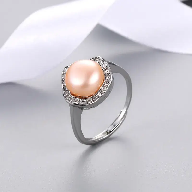 Korean Style Pearl Ring for Women with Diamond