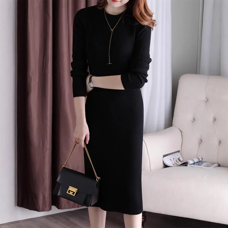 Long-sleeve black dress 2023 Korean Style - Image 5