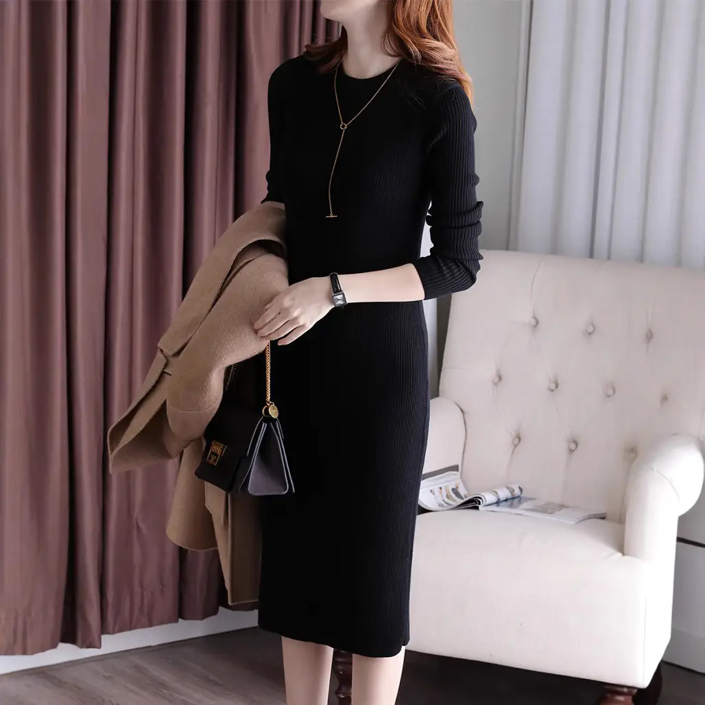 Long-sleeve black dress 2023 Korean Style - Image 6
