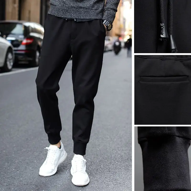Men Black Velvet Padded Sweatpants Harlan Winter Casual - Image 3