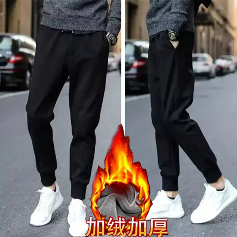 Men Black Velvet Padded Sweatpants Harlan Winter Casual - Image 4