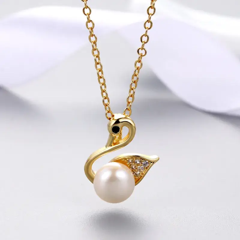 Korean Swallow Pearl Pendant Gold Chain - Image 9