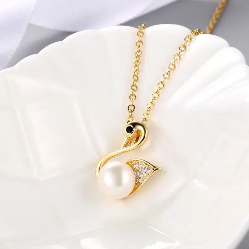 Korean Swallow Pearl Pendant Gold Chain - Image 4