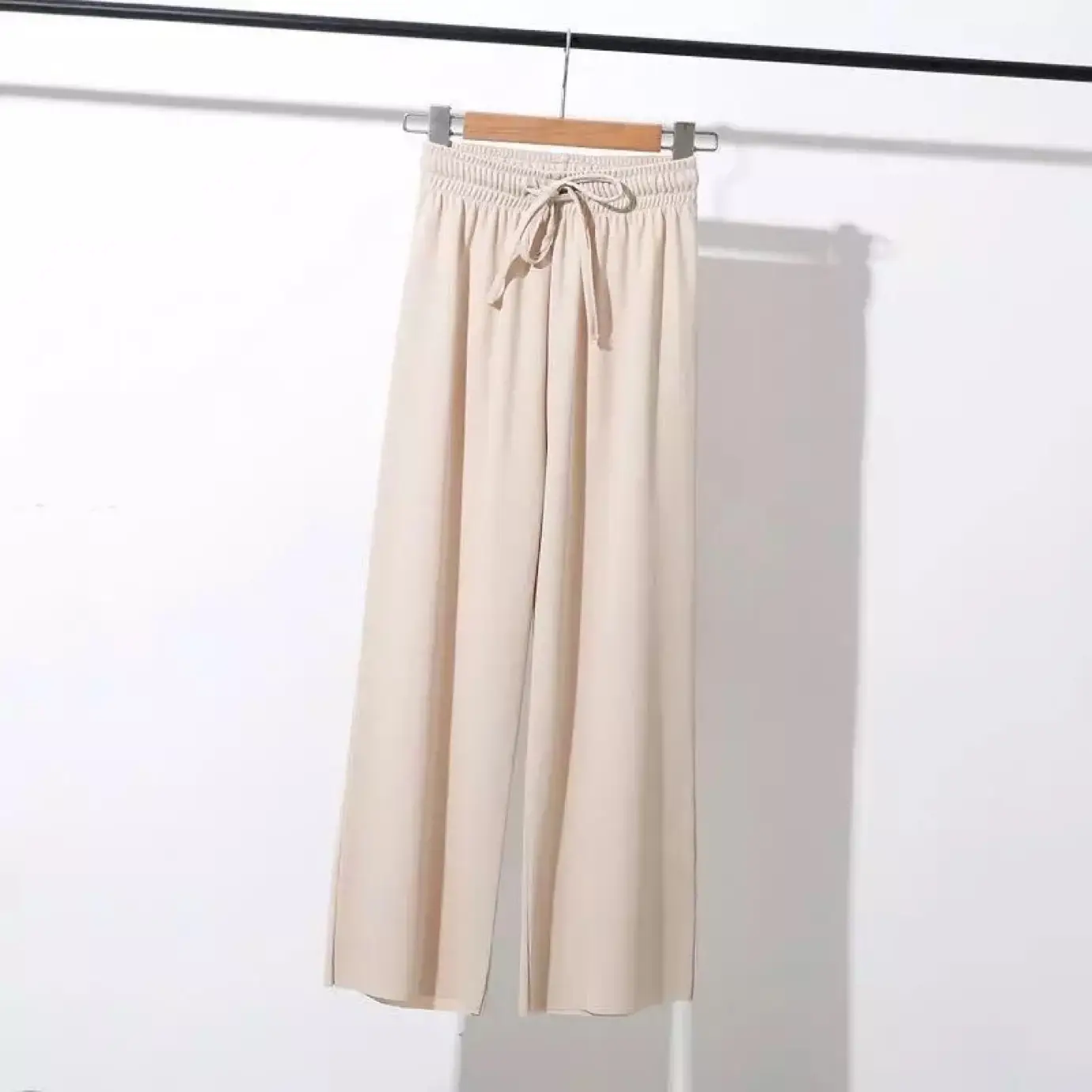 Wide Leg Ice Silk Pants Drawstring Elastic Summer Casual - Image 2