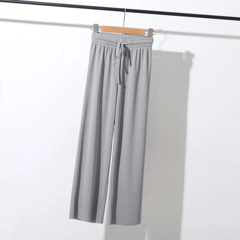 Wide Leg Ice Silk Pants Drawstring Elastic Summer Casual - Image 3