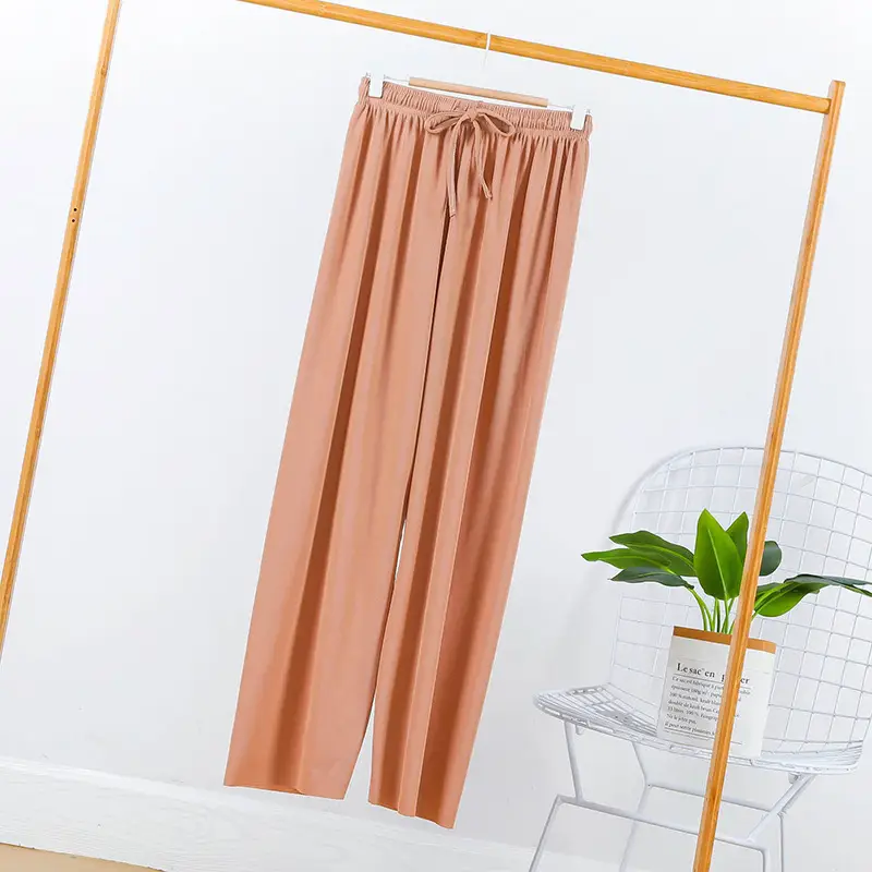 Wide Leg Ice Silk Pants Drawstring Elastic Summer Casual - Image 4