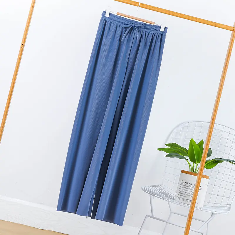 Wide Leg Ice Silk Pants Drawstring Elastic Summer Casual - Image 5