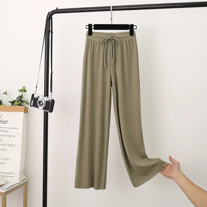 Wide Leg Ice Silk Pants Drawstring Elastic Summer Casual - Image 6