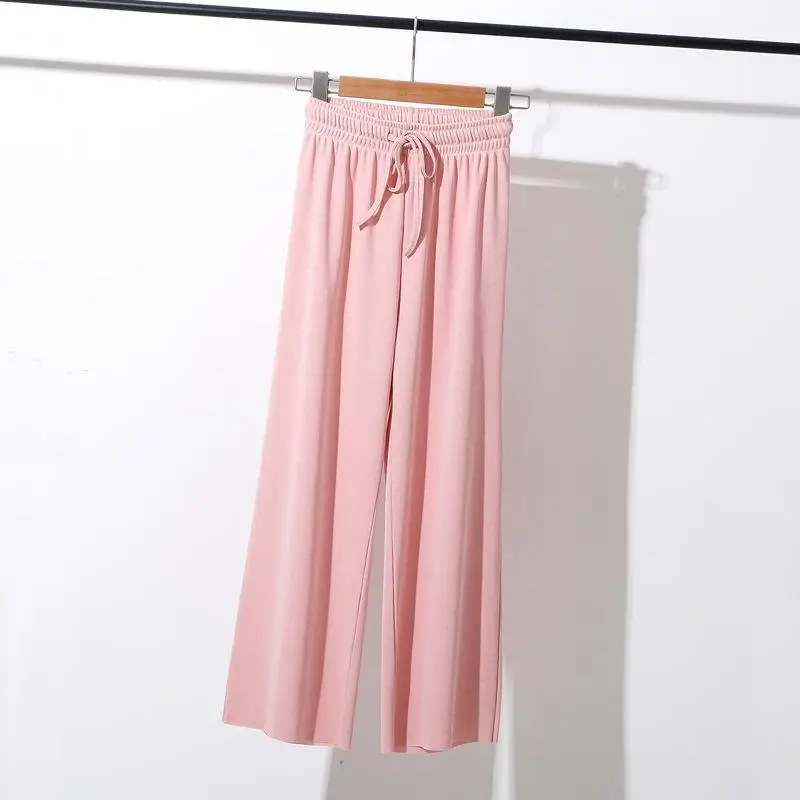 Wide Leg Ice Silk Pants Drawstring Elastic Summer Casual - Image 7