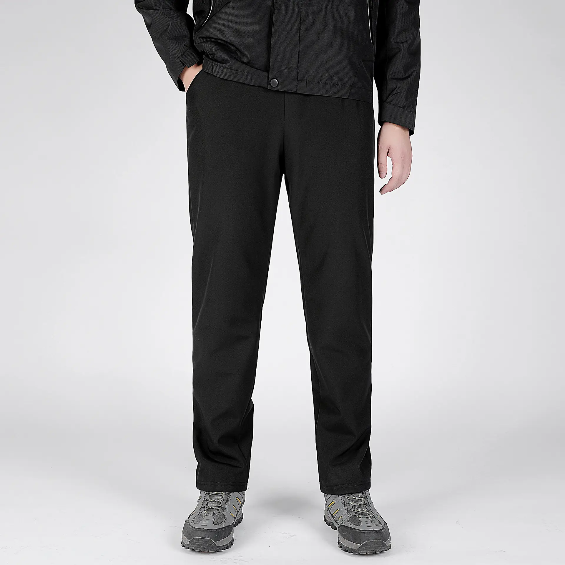 Men Fleece Joggers Drawstring Waist Beige Black