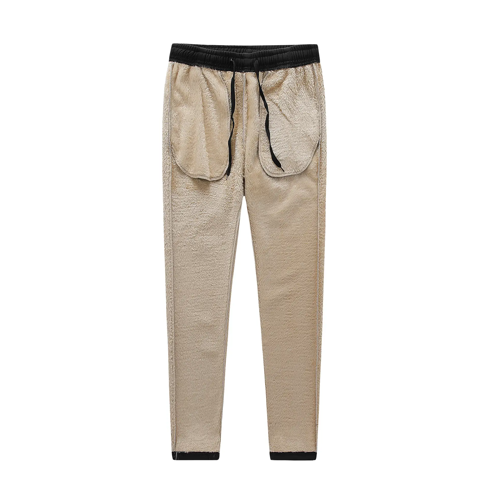Men Fleece Joggers Drawstring Waist Beige Black