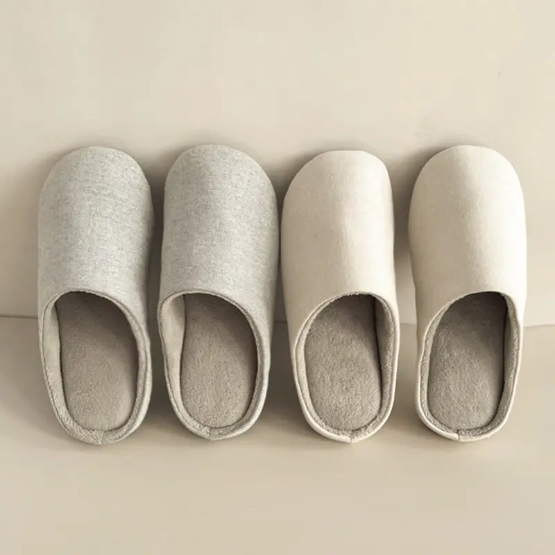 [clearance products] Japanese-style unprinted cotton home slippers solid color lovers floor slippers winter velvet waterproof