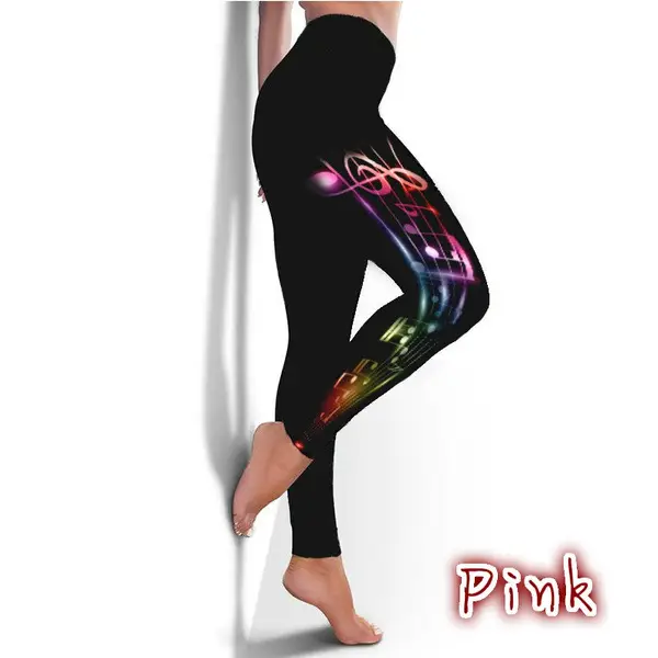 European American High Waist Butterfly Note Leggings Black Large