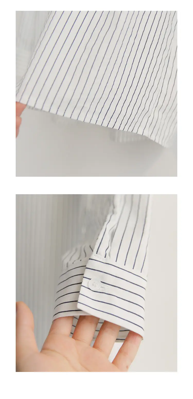 Korean-style Blue Stripe Long Sleeve Shirt Plus Size — feature 20
