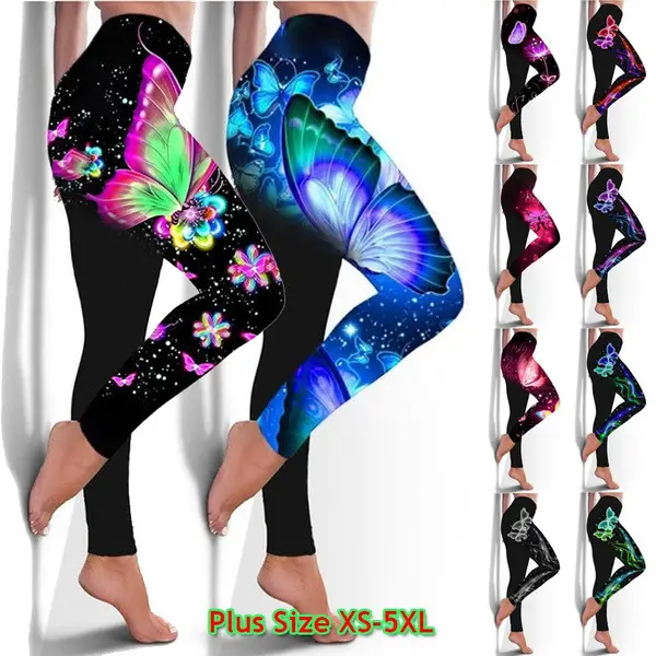 Women's Butterfly Print Sports Leggings Green Black - Image 7