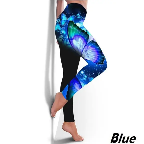 Women's Butterfly Print Sports Leggings Green Black — feature 3