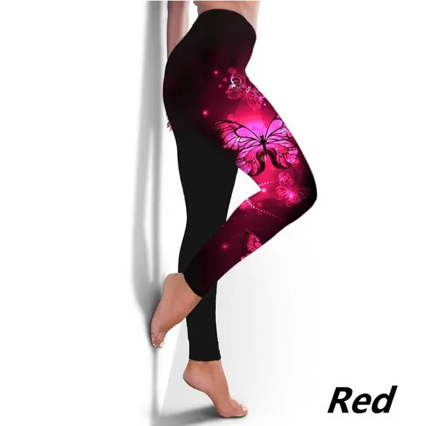 Women's Butterfly Print Sports Leggings Green Black - Image 2