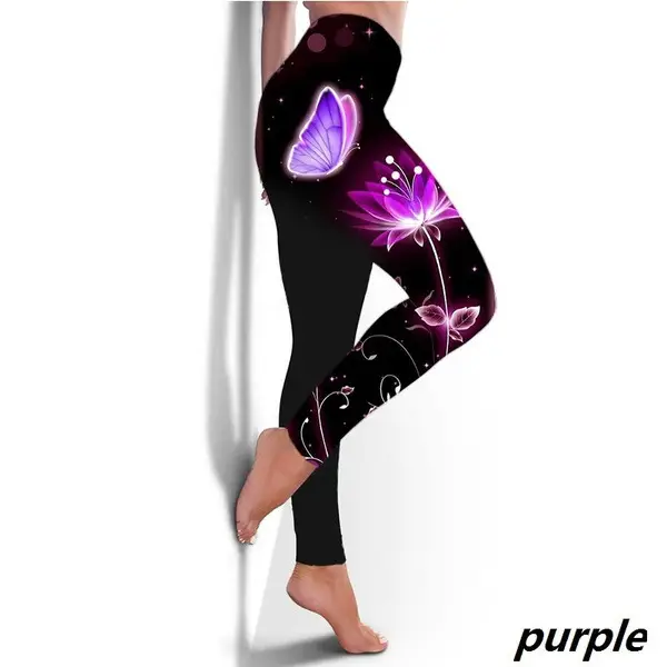 Women's Butterfly Print Sports Leggings Green Black - Image 3