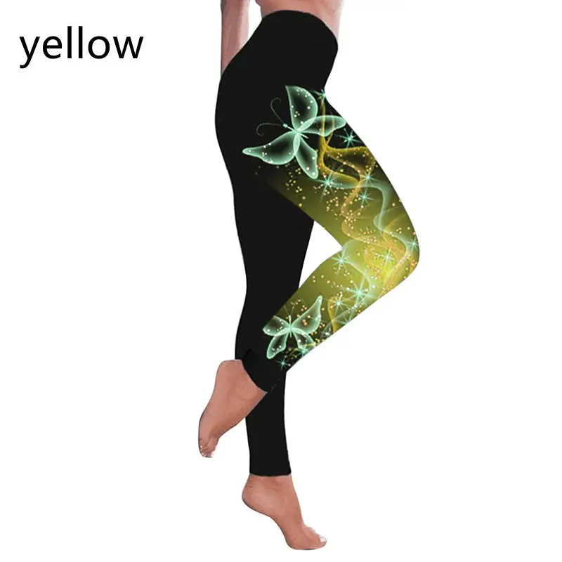 Women's Butterfly Print Sports Leggings Green Black - Image 5
