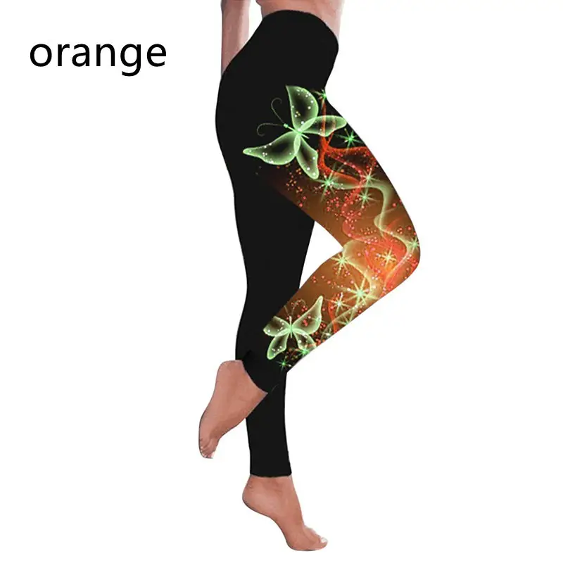 Women's Butterfly Print Sports Leggings Green Black - Image 6