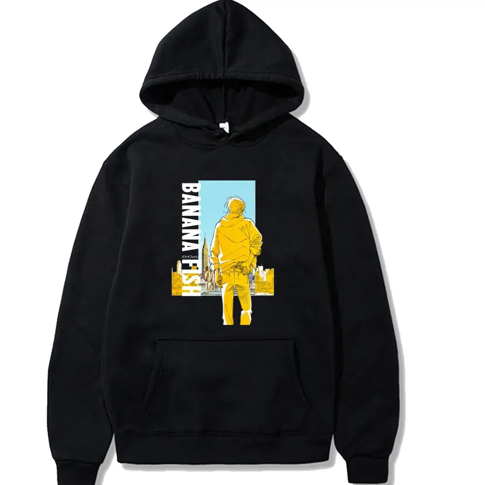 Men Black Cross Border Banana Fish Print Hoodie - Image 9