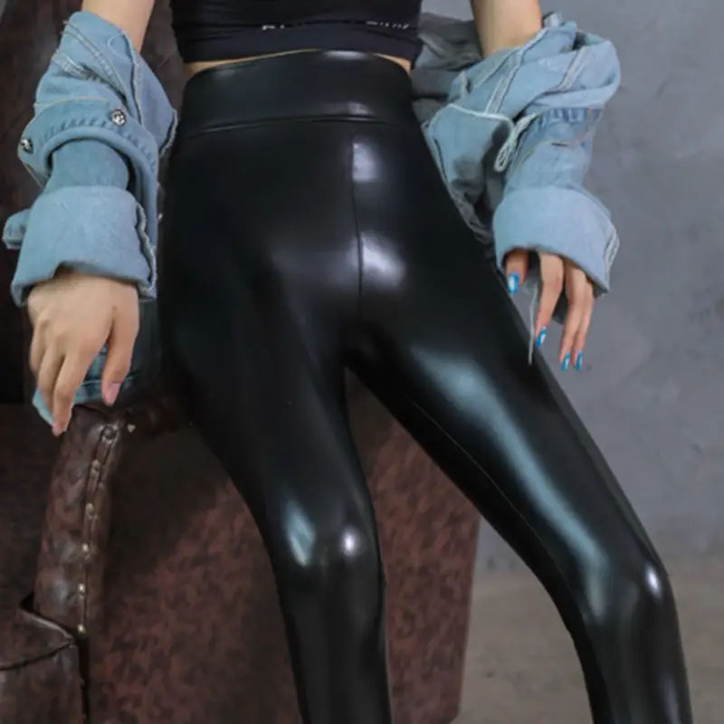 Women Leather Hip Slimming Pants Plus Size Fleece Lined - Image 10