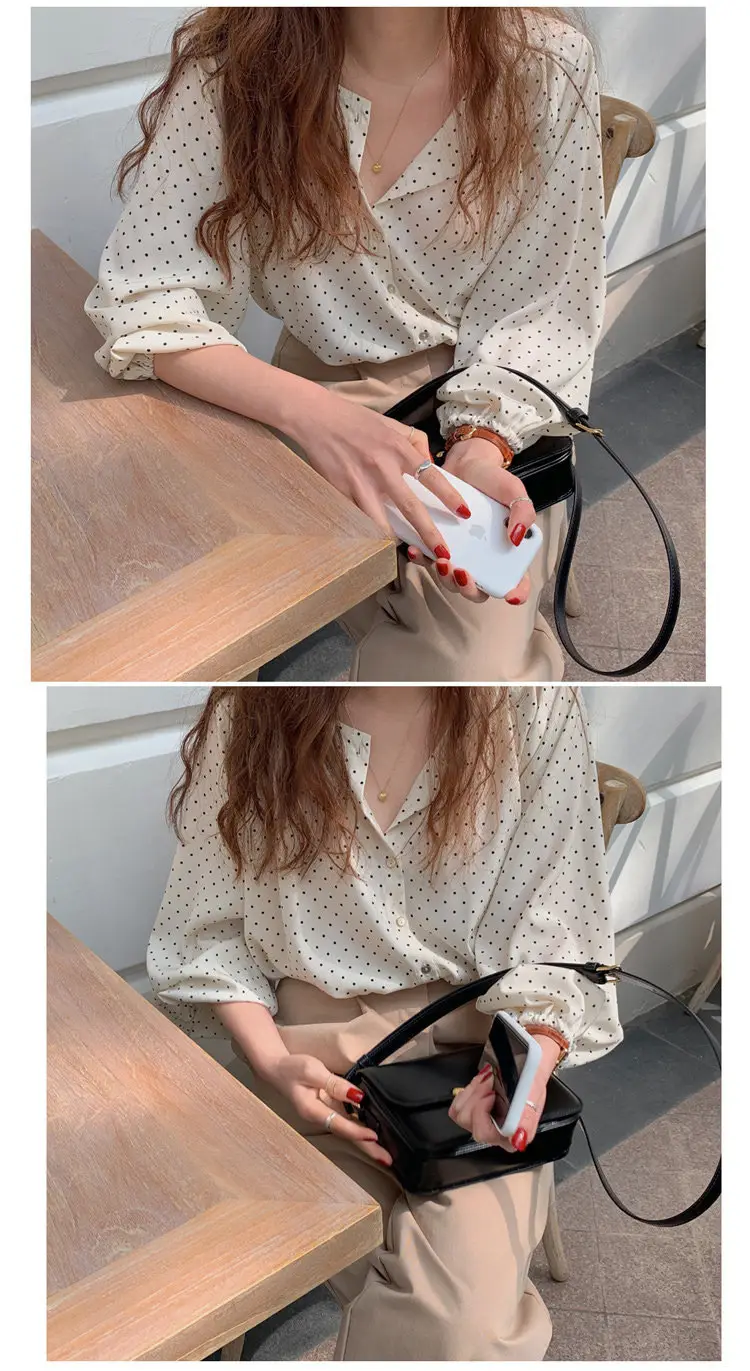 Women's Black Polka Dot Chiffon Long Sleeve Shirt — feature 10
