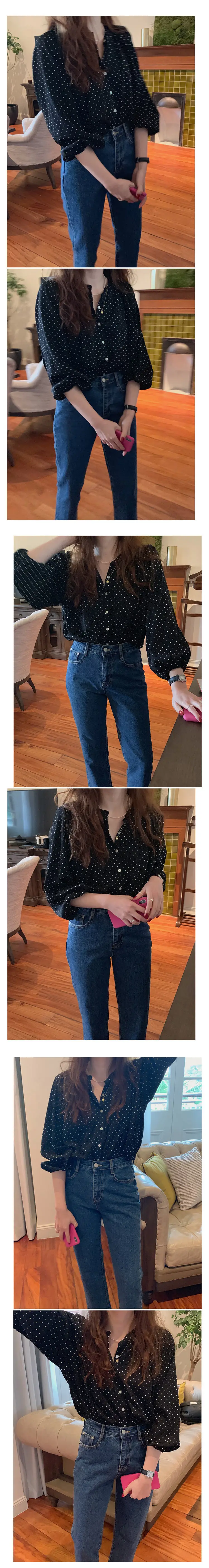 Women's Black Polka Dot Chiffon Long Sleeve Shirt — feature 3