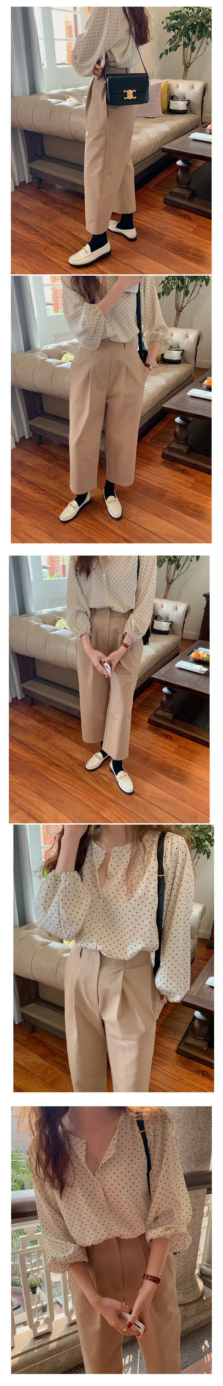 Women's Black Polka Dot Chiffon Long Sleeve Shirt — feature 6