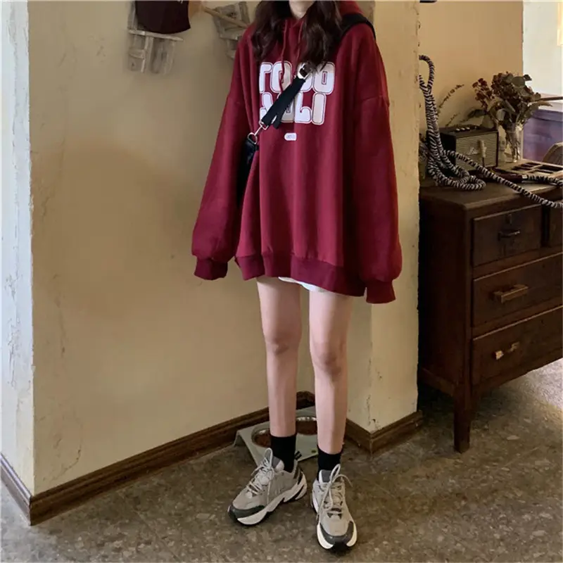 Women's Maroon Fleece Hoodie Loose Fit 2020 - Image 6
