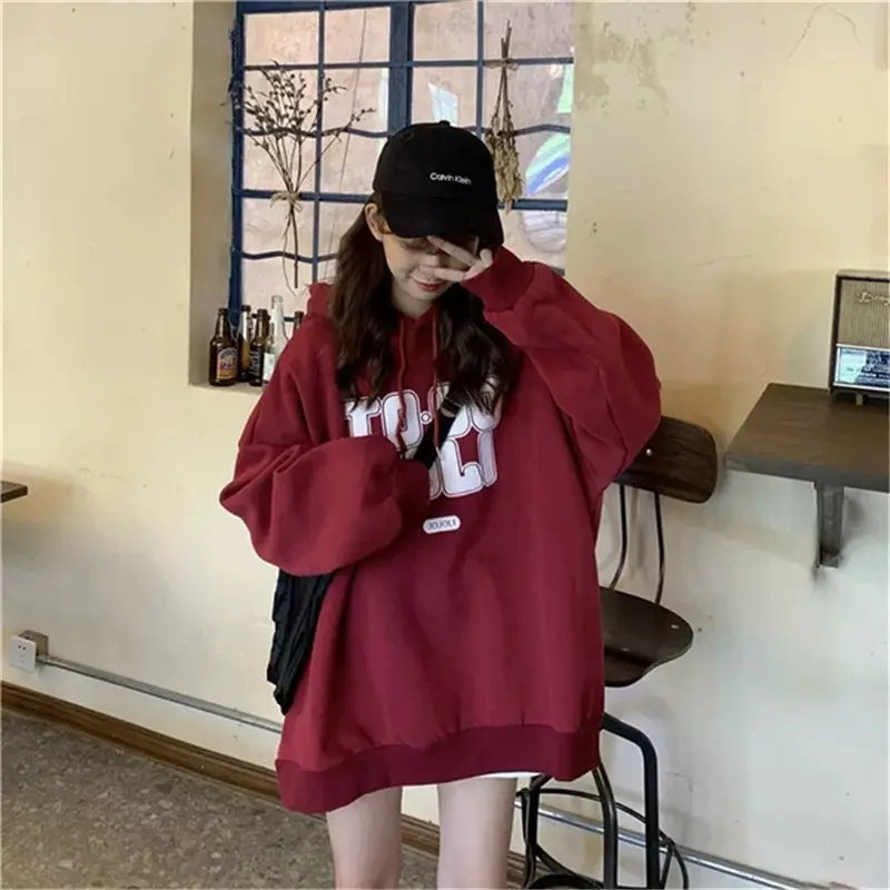 Women's Maroon Fleece Hoodie Loose Fit 2020 - Image 7
