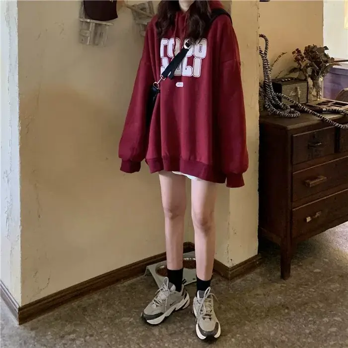 Women's Maroon Fleece Hoodie Loose Fit 2020 — feature 13