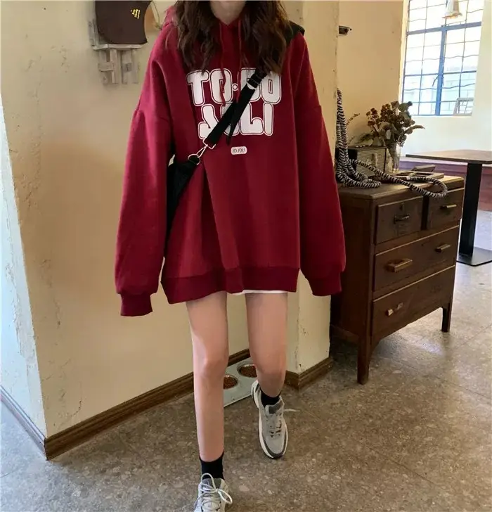 Women's Maroon Fleece Hoodie Loose Fit 2020 — feature 14