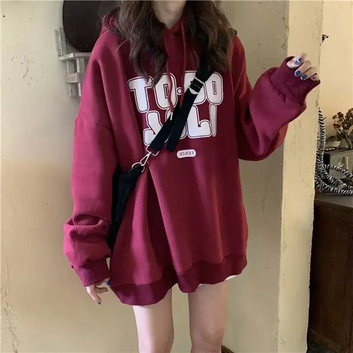 Women's Maroon Fleece Hoodie Loose Fit 2020 — feature 15