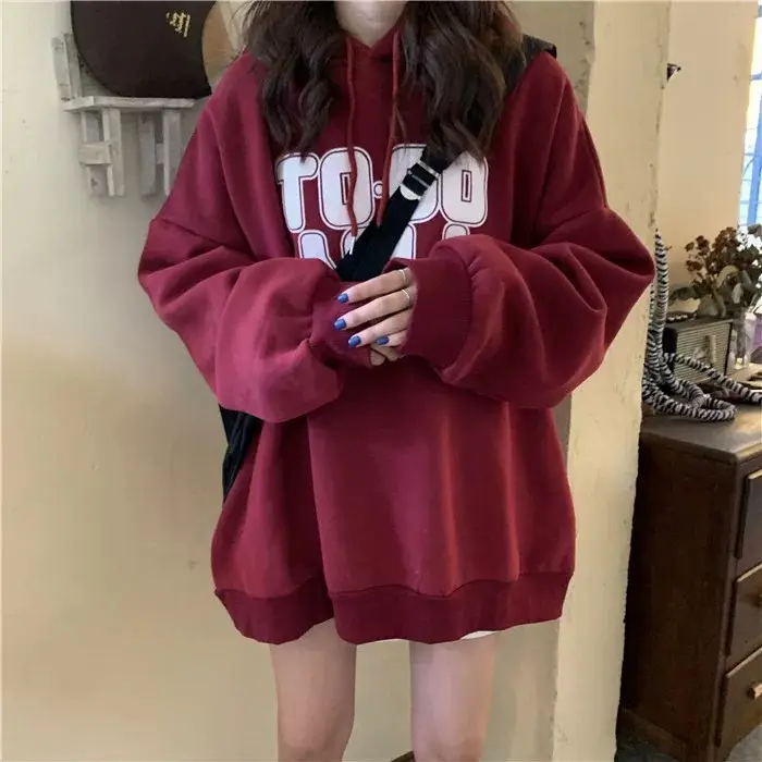 Women's Maroon Fleece Hoodie Loose Fit 2020 — feature 16