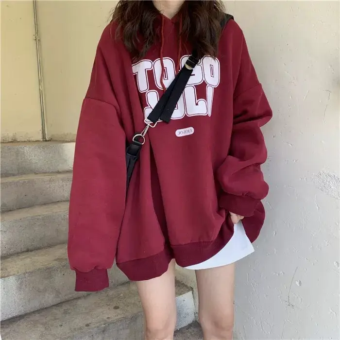 Women's Maroon Fleece Hoodie Loose Fit 2020 — feature 17