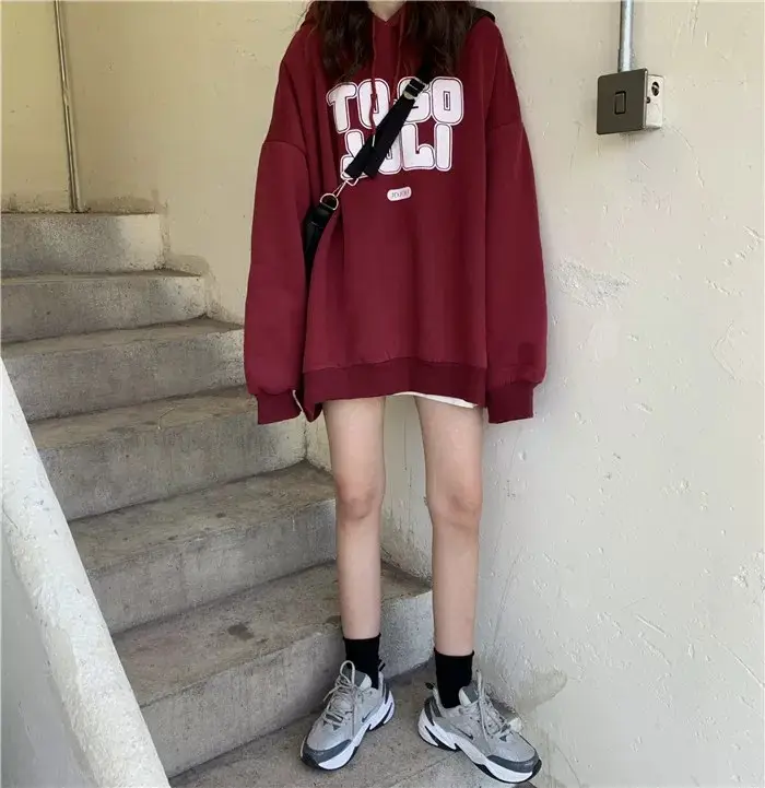 Women's Maroon Fleece Hoodie Loose Fit 2020 — feature 18