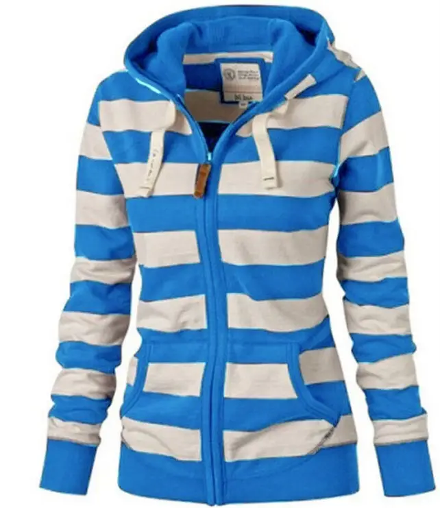 Women's Black White Striped Hooded Jacket Large — feature 3