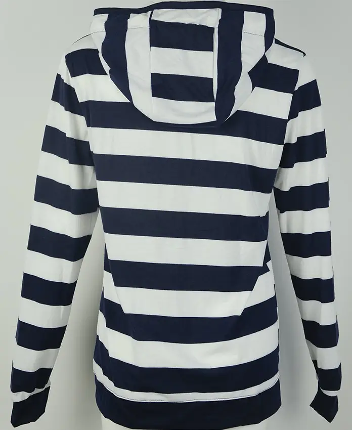 Women's Black White Striped Hooded Jacket Large — feature 7
