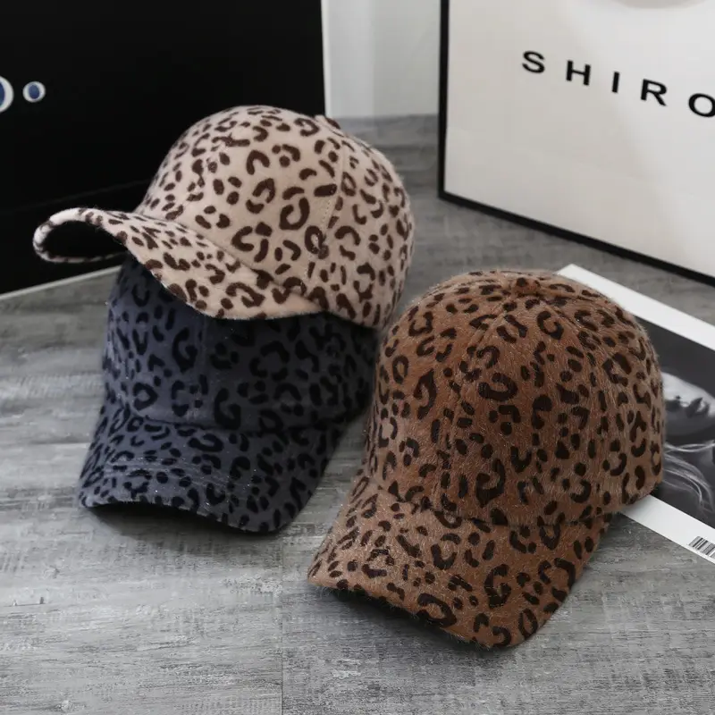 Women Leopard Print Velvet Cap Autumn Winter - Image 4