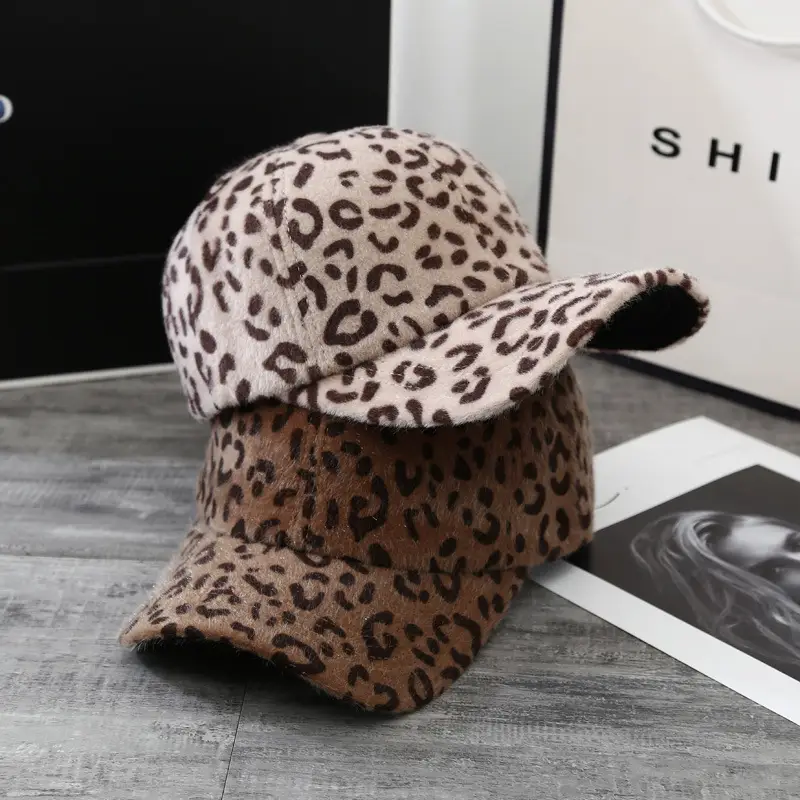 Women Leopard Print Velvet Cap Autumn Winter - Image 5