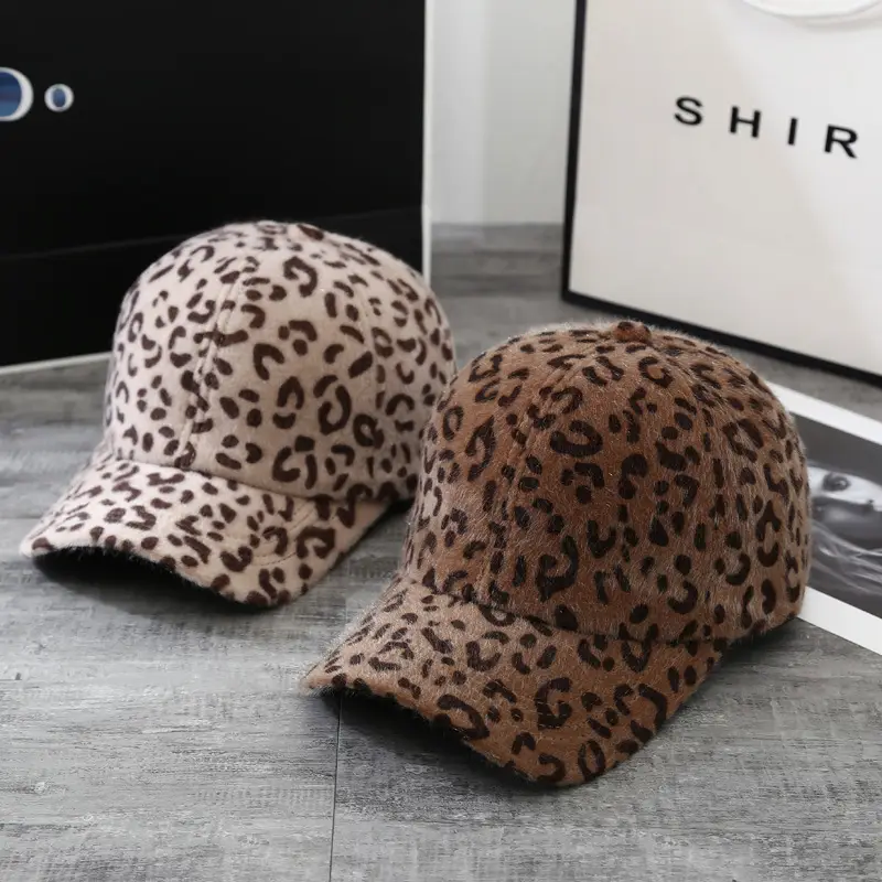 Women Leopard Print Velvet Cap Autumn Winter - Image 6