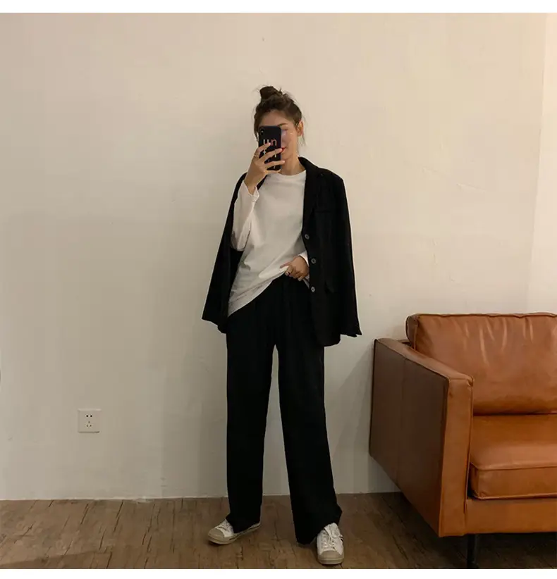 Women's White Long Sleeve T-Shirt with Navy Straps — feature 15