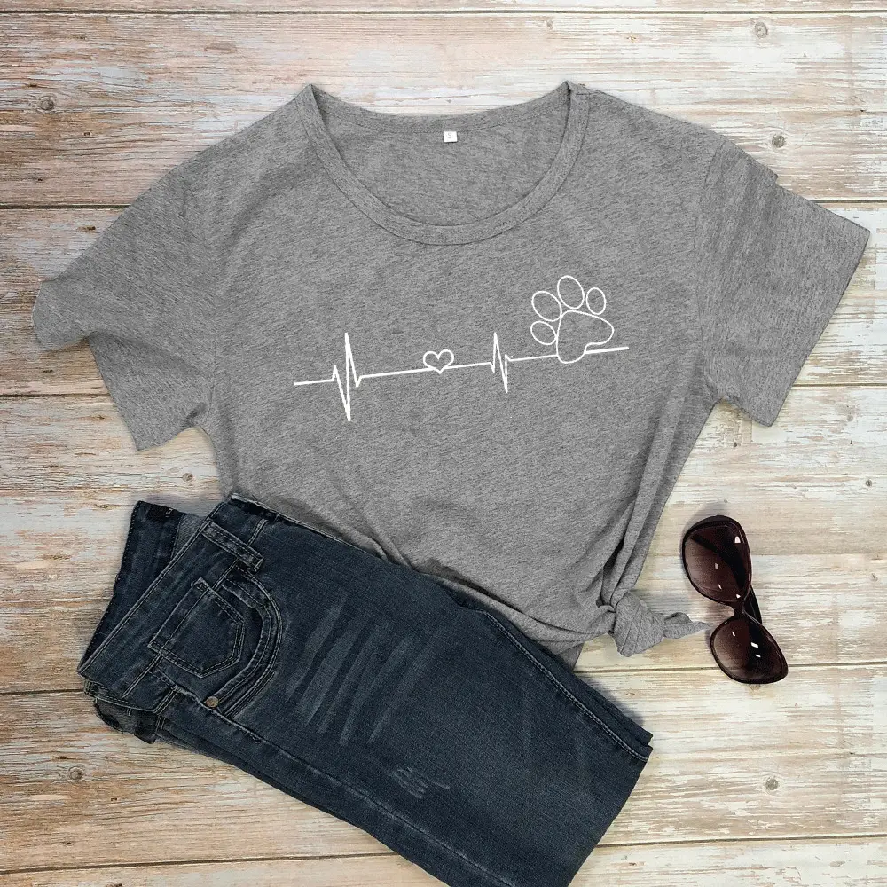 White T-Shirt with ECG Dog Claw Design