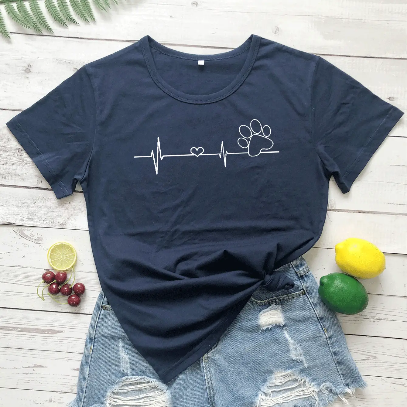 White T-Shirt with ECG Dog Claw Design