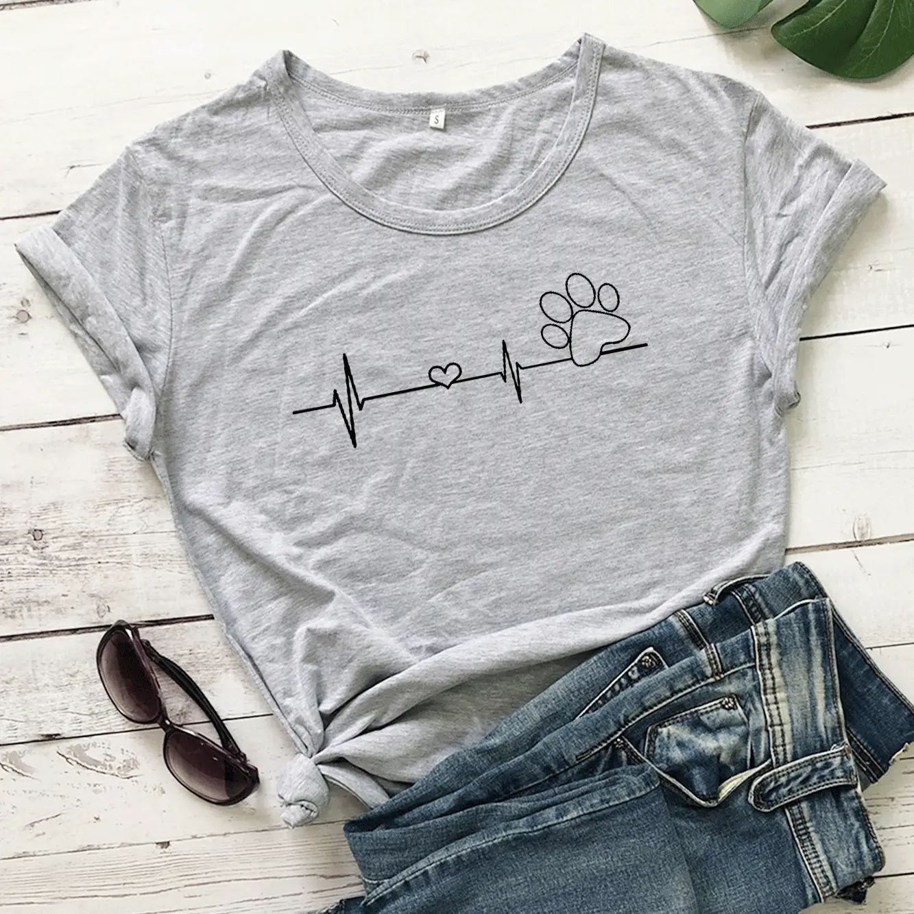 White T-Shirt with ECG Dog Claw Design